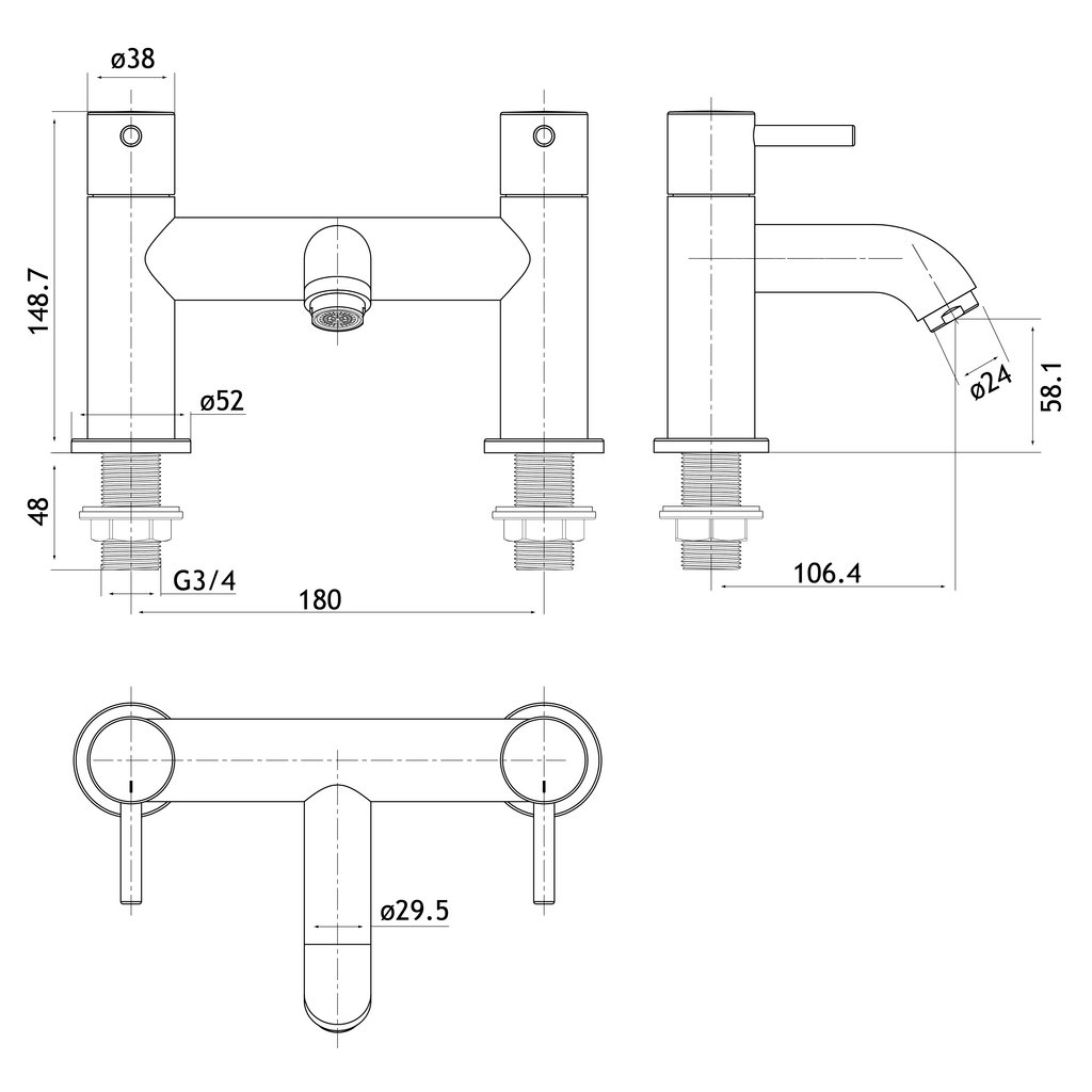 Meriden Bath Filler Tap with Curved Spout Matt Black