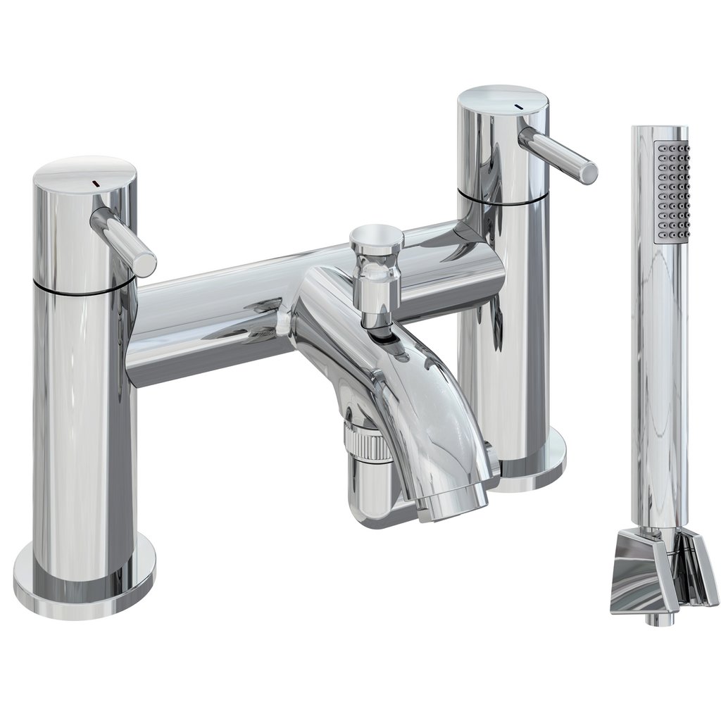 Meriden Bath Shower Mixer Tap with Handset, Hose and Holder Chrome