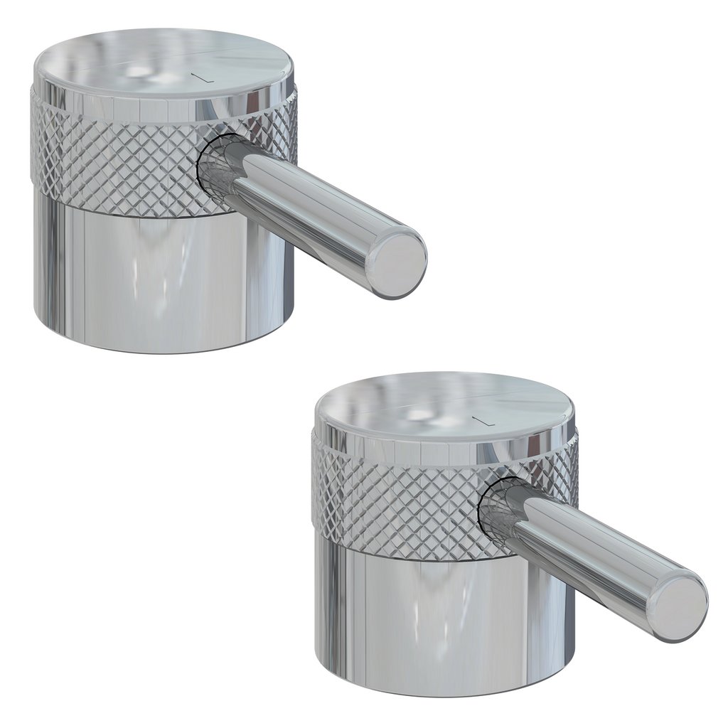 (Pair) Meriden Half Knurling Tap Handles for 2 Tap Hole Bath Filler and Bath Shower Mixer Taps Chrome