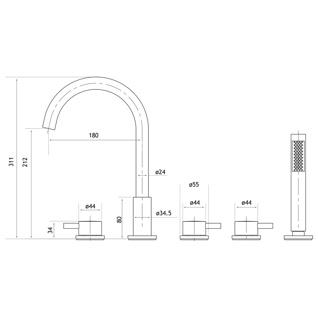 Meriden 5 Tap Hole Bath Shower Mixer Tap Matt Black