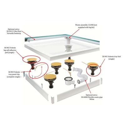 Volente Legs & Panel Kit for up to 1200mm x 1200mm Rectangular Shower Trays - White