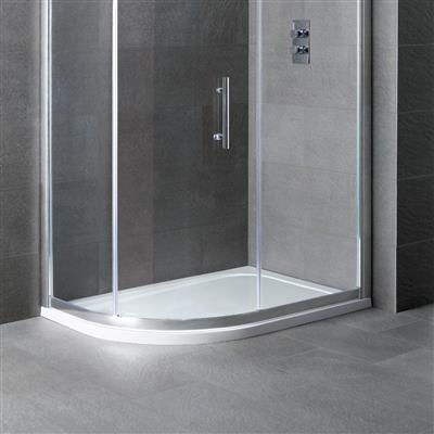 Volente Plan B Left Hand (LH) ABS 1400mm x 760mm Offset Quadrant Stone Resin Shower Tray - White