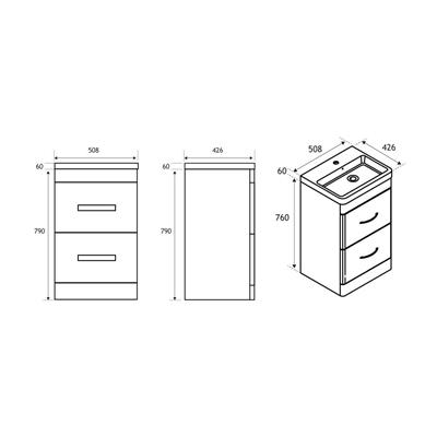 Cavone 50CM 2 Drawer Basin Vanity Unit - High gloss white 