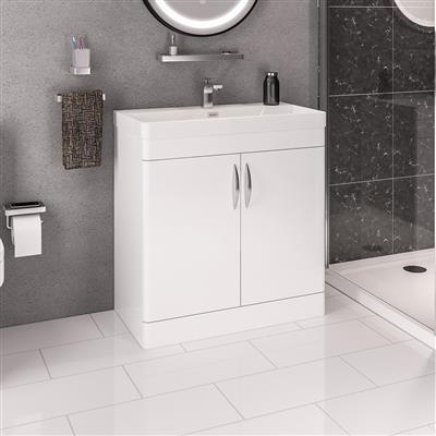 Cavone 80CM 2 Door Basin Vanity Unit - High gloss white 