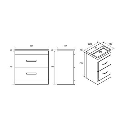 Cavone 80CM 2 Drawer Basin Vanity Unit - High gloss white 