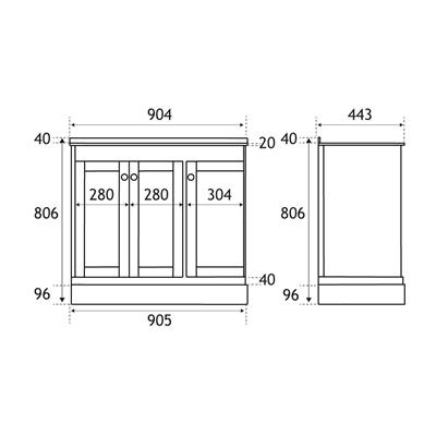 Hardwick 90cm Left Hand (LH) 3 Door Corner Cabinet Basin Unit - Matt Blue