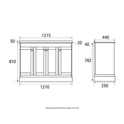 Hardwick 120CM 4 Door Double Bowl Basin Vanity Unit - Matt Anthracite