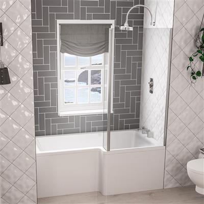 Portland 1600 x 850 x 440mm Right Hand (RH) L-Shaped 5mm Shower Bath - White