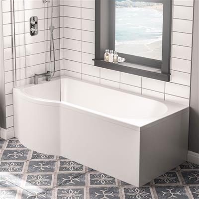 Portland 1600 x 850 x 440mm Left hand (LH) P-Shaped 5mm Shower Bath - White