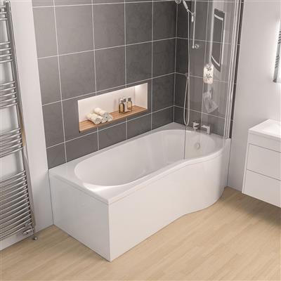 Shannon 1700 x 850 x 400mm Right Hand (RH) P-Shaped Beauforte Shower Bath - White