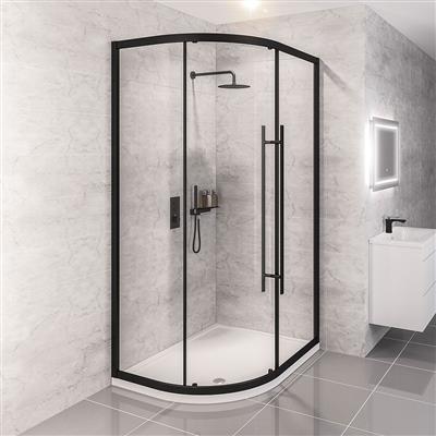 Vantage 2000 6mm Easy Clean 900x800mm Offset Quadrant Shower Enclosure - Matt Black