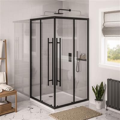 Vantage 2000 6mm Easy Clean 1000mm x 800mm Offset Corner Entry Shower Enclosure - Matt Black