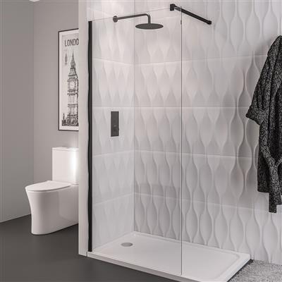 Vantage 2000 8mm Easy Clean 2000mm x 700mm Walk-In Shower Panel - Matt Black