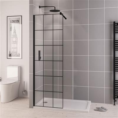 Vantage 2000 8mm Easy Clean 2000mm x 500mm Framed Walk-In Shower Panel - Matt Black