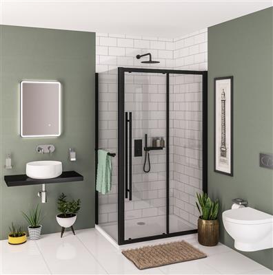 Vantage 2000 Easy Clean 2000x1300mm Slider Shower Door - Matt Black