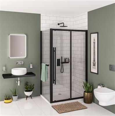 Vantage 2000 Easy Clean 2000x1500mm Slider Shower Door - Matt Black