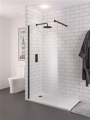 Vantage 2000 8mm Easy Clean 2000x1500mm Walk-In Shower Panel - Matt black