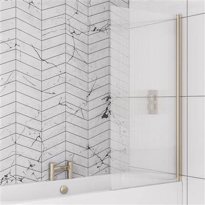 6mm 1400 x 800mm Right Hand (RH) Fluted Straight Bath Screen - Brushed Brass