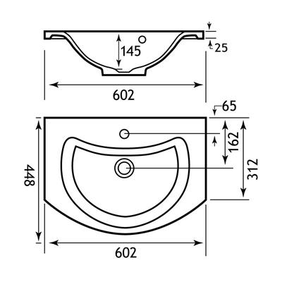 Bonito 60cm x 44cm 1 Tap Hole Basin - White