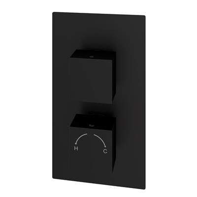 Concealed Thermostatic Twin Shower Valve with Square Handles - Matt Black