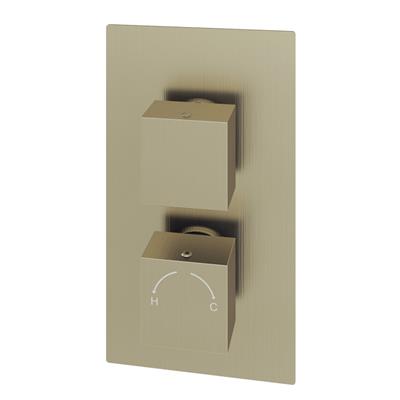 Concealed Thermostatic Twin Shower Valve with Square Handles - Brushed Brass