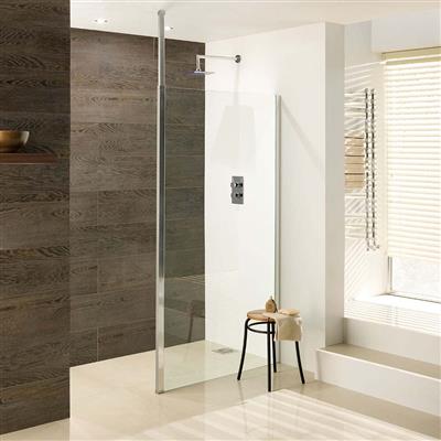 Valliant 8mm 1950mm x 1400mm Square Pole Walk-In Front Shower Panel - Chrome