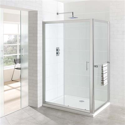 Vantage 6mm Easy Clean 1850mm x 760mm Side Panel with Towel Rail - Chrome