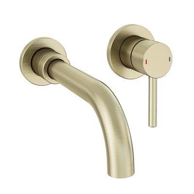 Meriden Wall Mounted Basin Mixer Tap with Curved Spout Brushed Brass 