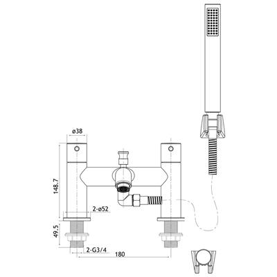 Meriden Bath Shower Mixer Tap with Handset, Hose and Holder Chrome