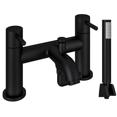 Meriden Bath Shower Mixer Tap with Handset, Hose and Holder Matt Black