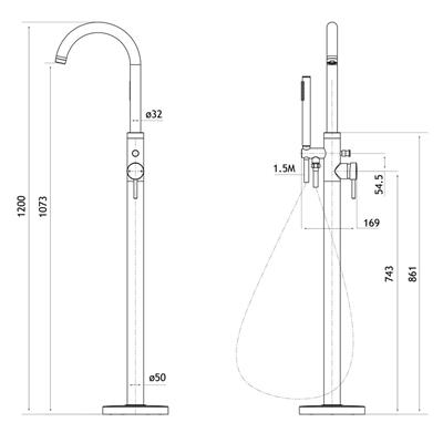 Meriden Floor Standing Single Level Bath Shower Mixer (BSM) Tap - Chrome