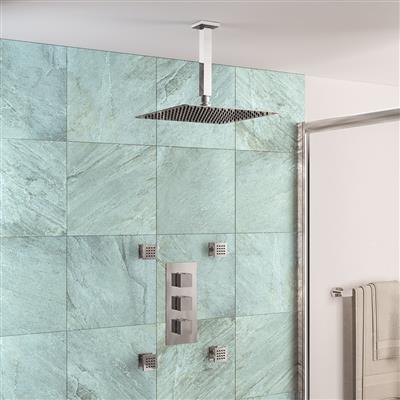 Shower Bundle with Concealed Valve, Rectangular Shower Head, Square Shower Arm & Body Jets - Chrome