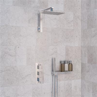 Shower Bundle with Concealed Valve, Rectangular Shower Head, Square Shower Arm & Shower Shelf - Chrome